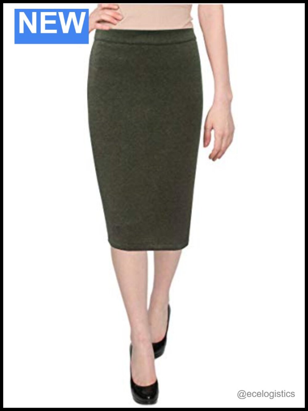 Women's Ponte Pencil Skirt Below Knee Bodycon Stretch Office